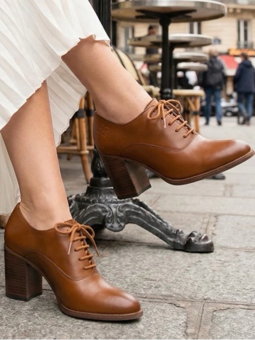 Patricia Nash Cognac Leather Block Heel Oxfords Italian Leather Women’s Size 6